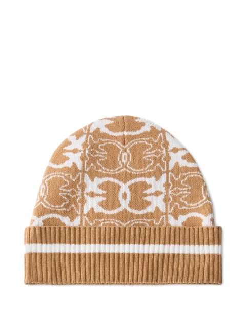 PINKO Love Birds-pattern ribbed beanie - Brown - zdjęcie produktu nr 2