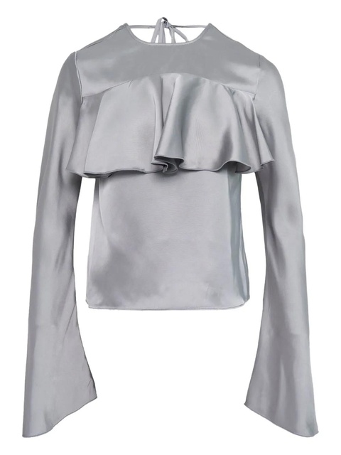 GANNI ruffled long-sleeved blouse - Grey - zdjęcie produktu nr 1