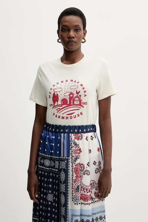 Weekend Max Mara t-shirt bawełniany CLOWN damski kolor beżowy 2525976012600 - zdjęcie produktu nr 1