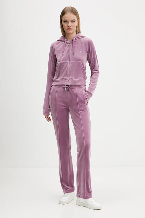 Juicy Couture spodnie dresowe welurowe damskie kolor fioletowy z aplikacją JCWBJ225307 - zdjęcie produktu nr 1