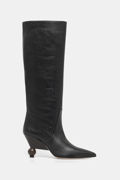 Weekend Max Mara kozaki skórzane Tasca damskie kolor czarny na słupku 2525796075600 - zdjęcie produktu nr 1
