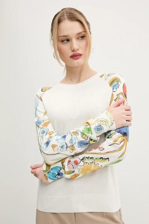 Desigual sweter z domieszką lnu RANDERS damski kolor beżowy lekki 25SWJF31 - zdjęcie produktu nr 1