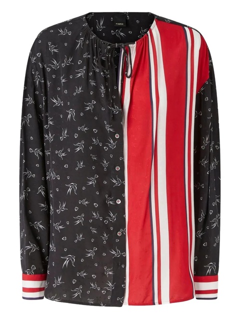 PINKO bird-print striped top - Black - zdjęcie produktu nr 2