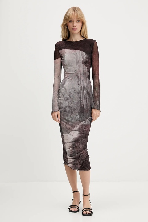 Desigual sukienka ABYSS LACROIX kolor brązowy midi dopasowana 25WWVK01 - zdjęcie produktu nr 1