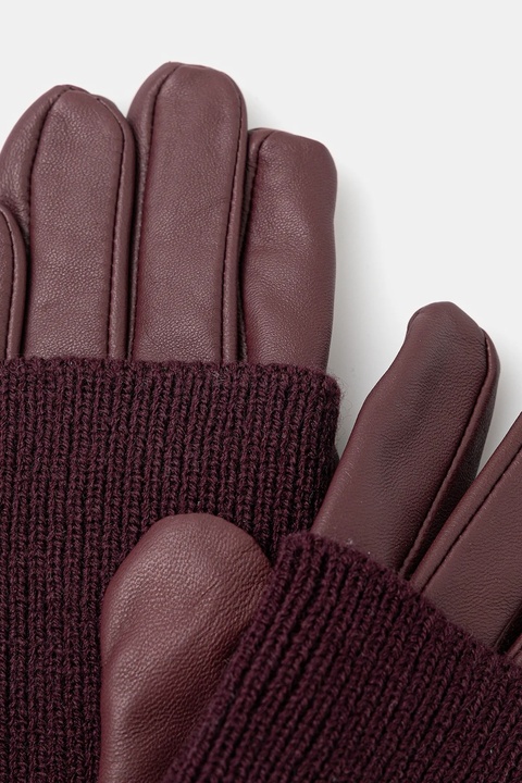 Medicine rękawiczki skórzane damskie kolor bordowy - zdjęcie produktu nr 2