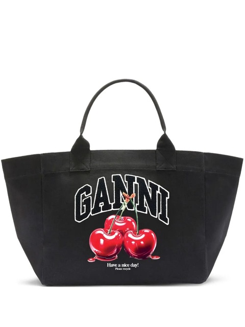GANNI shopper XXL CHERRY printed tote bag - Black - zdjęcie produktu nr 1
