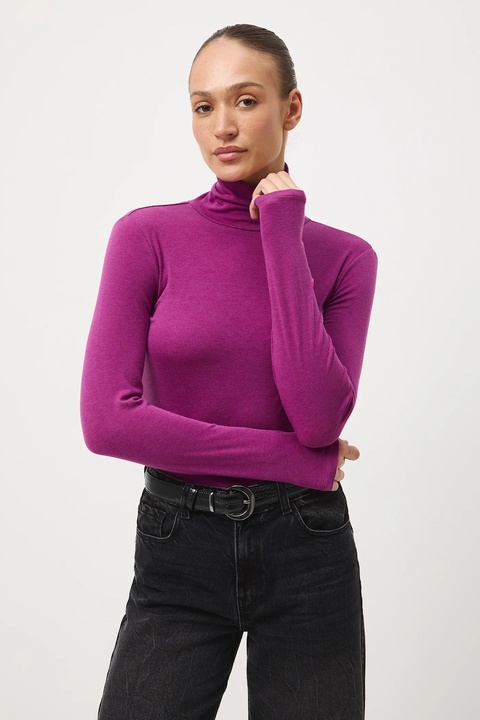 Medicine longsleeve z wełną kolor fioletowy z golfem - zdjęcie produktu nr 2