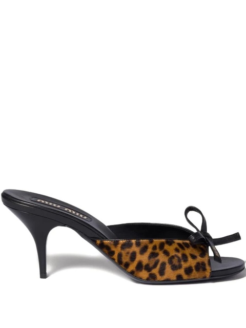 Miu Miu logo bow leather sandals - Brown - zdjęcie produktu nr 2