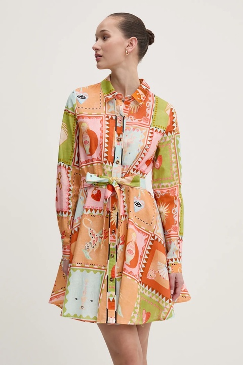 Never Fully Dressed sukienka z domieszką lnu kolor pomarańczowy mini rozkloszowana NFDDR1781 - zdjęcie produktu nr 1