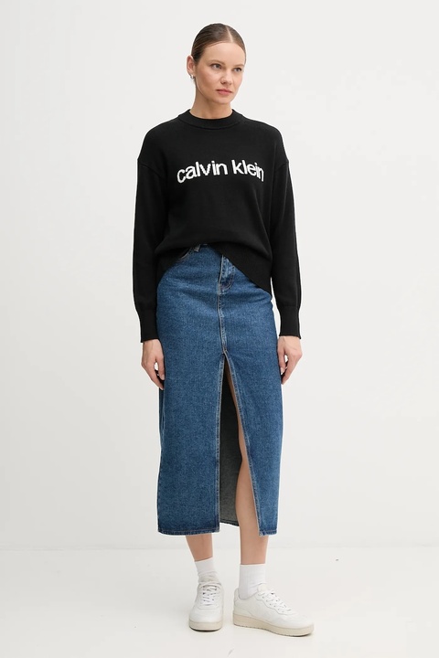 Calvin Klein Jeans sweter bawełniany damski kolor czarny lekki LV047C311G - zdjęcie produktu nr 2