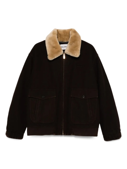 Miu Miu faux-fur collar jacket - Brown - zdjęcie produktu nr 1