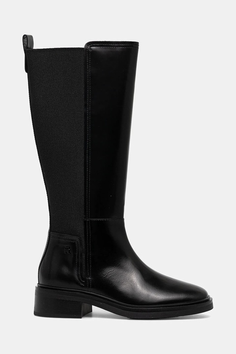 Tommy Hilfiger kozaki skórzane TH MINIMAL ABRASIVATO LONG BOOT damskie kolor czarny na słupku FW0FW08979 - zdjęcie produktu nr 2