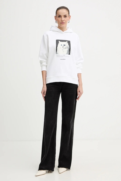 Karl Lagerfeld bluza damska kolor biały z kapturem z nadrukiem B1W20012 - zdjęcie produktu nr 2