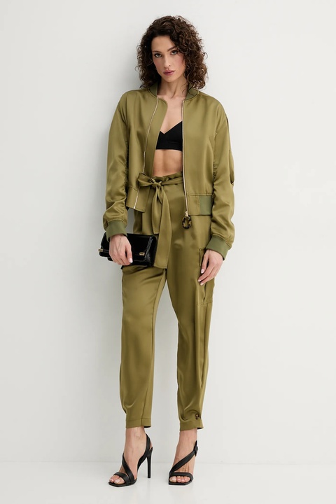 Simona Corsellini spodnie damskie kolor zielony fason chinos high waist P25CPPA020 - zdjęcie produktu nr 1