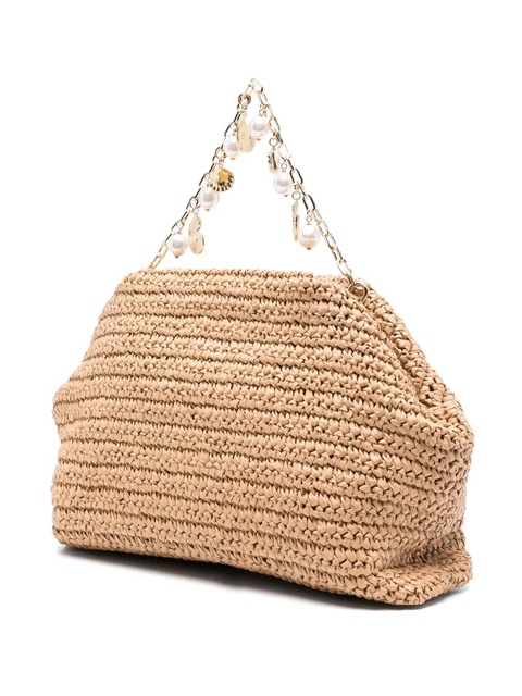 Self-Portrait charm-detail raffia clutch bag - Neutrals - zdjęcie produktu nr 2