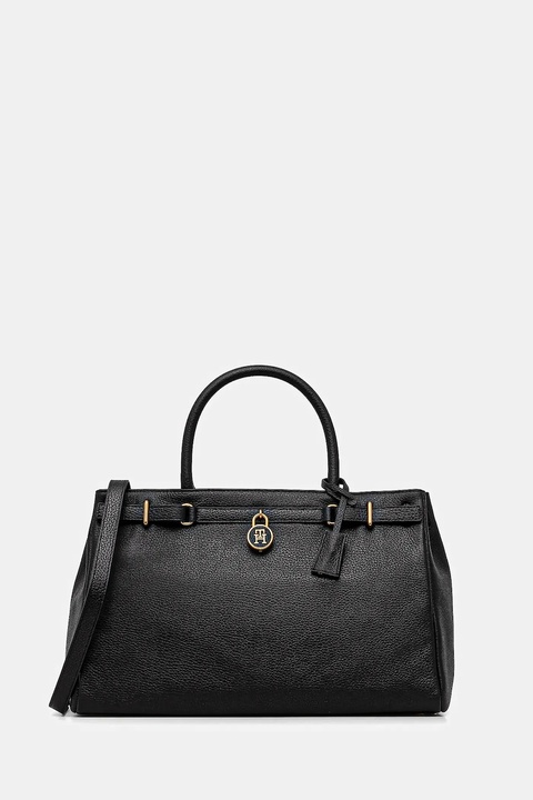 Tommy Hilfiger torebka skórzana kolor czarny AW0AW17925 - zdjęcie produktu nr 1