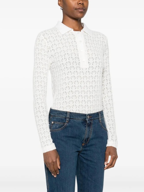 PINKO lace-panel polo bodysuit - White - zdjęcie produktu nr 2