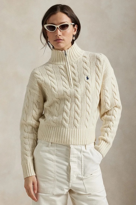 Polo Ralph Lauren sweter wełniany damski kolor biały z półgolfem 211972130 - zdjęcie produktu nr 1