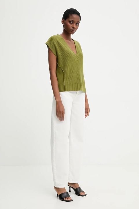 United Colors of Benetton kamizelka z dodatkiem wełny damski kolor zielony 126WD4033 - zdjęcie produktu nr 2