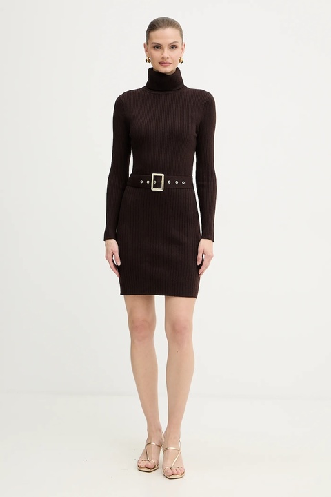 Morgan sukienka z domieszką wełny kolor brązowy mini dopasowana RMCAFE - zdjęcie produktu nr 2