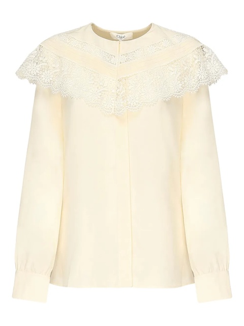 Chloé lace-trimmed silk shirt - Neutrals - zdjęcie produktu nr 2