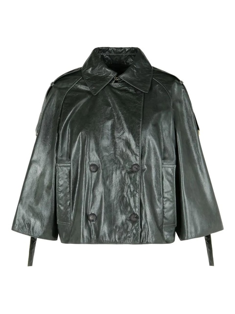 Max Mara pointed-collar double-breasted leather jacket - Grey - zdjęcie produktu nr 1