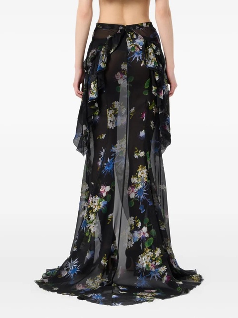 Blumarine floral-print ruffled asymmetric skirt - Black - zdjęcie produktu nr 1