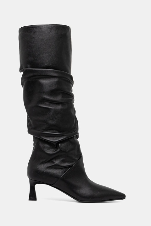 Pollini kozaki skórzane kolor czarny na szpilce SA26115M0NTE0000 - zdjęcie produktu nr 2