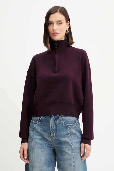 Victoria Beckham sweter z dodatkiem wełny damski kolor bordowy z półgolfem 1425KJU006610A - zdjęcie produktu nr 1