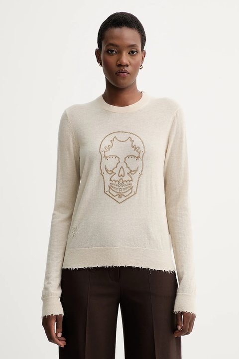ZADIG&VOLTAIRE sweter kaszmirowy damski kolor beżowy lekki KWSW02805 - zdjęcie produktu nr 1