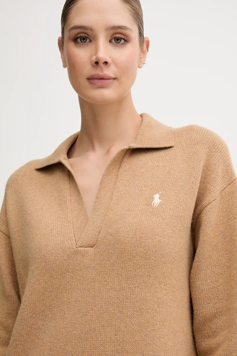 Polo Ralph Lauren sukienka z wełną kolor beżowy mini oversize 211A91143 - zdjęcie produktu nr 2