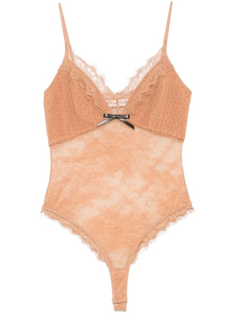 Self-Portrait dot-pattern mesh bodysuit - Brown - zdjęcie produktu nr 1