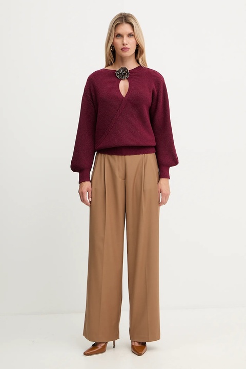 Simona Corsellini sweter z dodatkiem wełny damski kolor bordowy lekki A25CPMGG0401 - zdjęcie produktu nr 2
