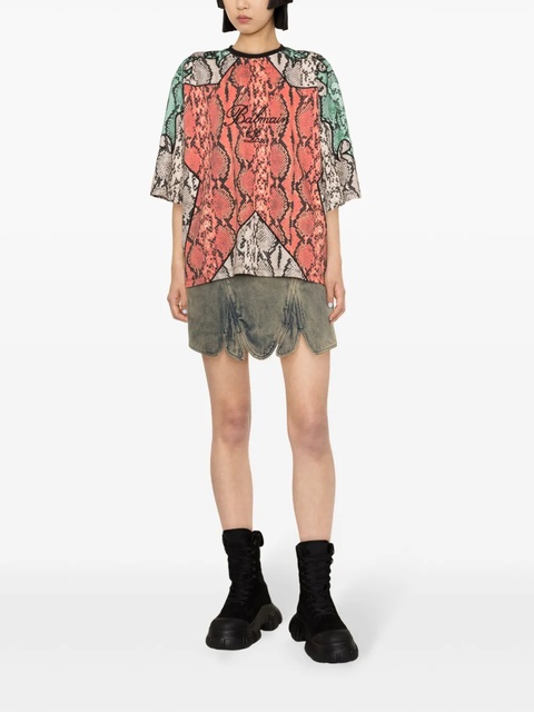 Balmain Python-print organic cotton T-shirt - Red - zdjęcie produktu nr 1