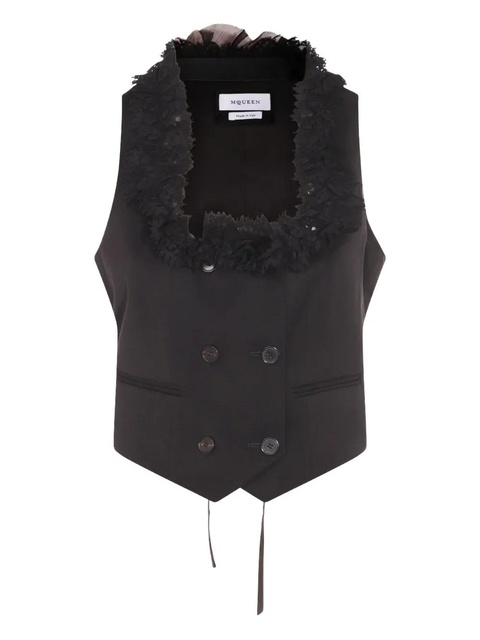 Alexander McQueen lace-trimmed double-breasted waistcoat - Black - zdjęcie produktu nr 1