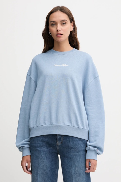 Tommy Hilfiger bluza bawełniana damska kolor niebieski gładka WW0WW48269 - zdjęcie produktu nr 1