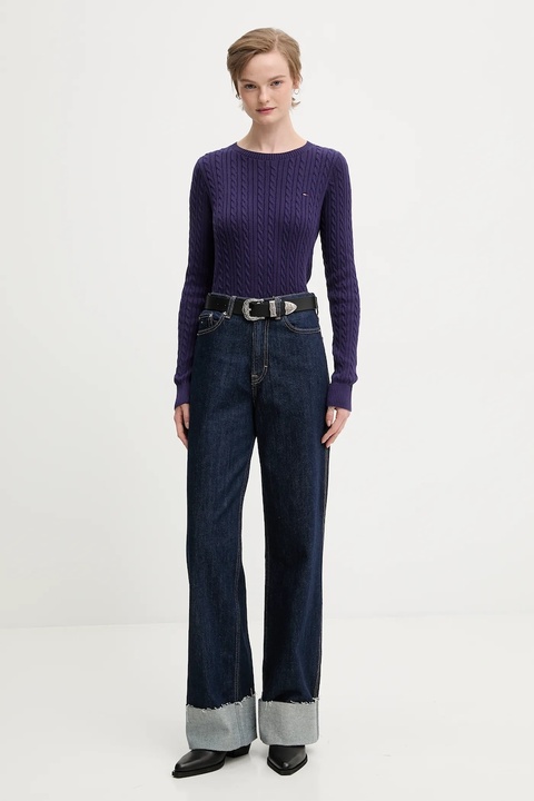 Tommy Jeans sweter bawełniany damski kolor fioletowy lekki DW0DW22165 - zdjęcie produktu nr 1