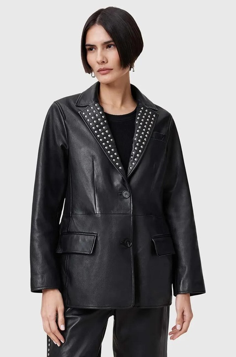 AllSaints marynarka skórzana CORINNA kolor czarny jednorzędowa W037LC - zdjęcie produktu nr 1