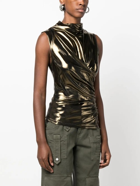 Blumarine metallic-finish gathering-detail blouse - Gold - zdjęcie produktu nr 2