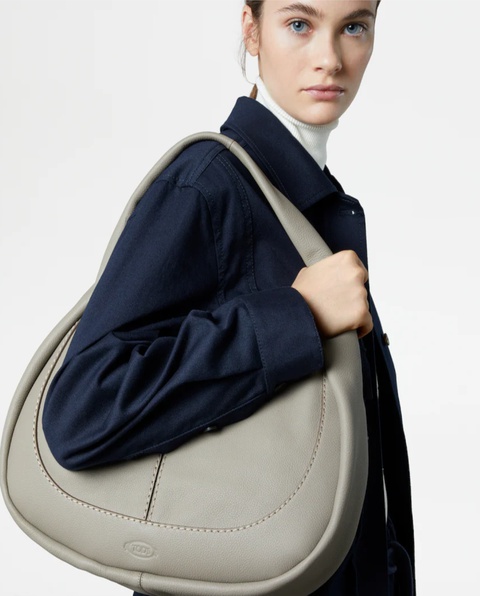 TOD'S - Szara torba ze skóry Hobo Medium - zdjęcie produktu nr 2
