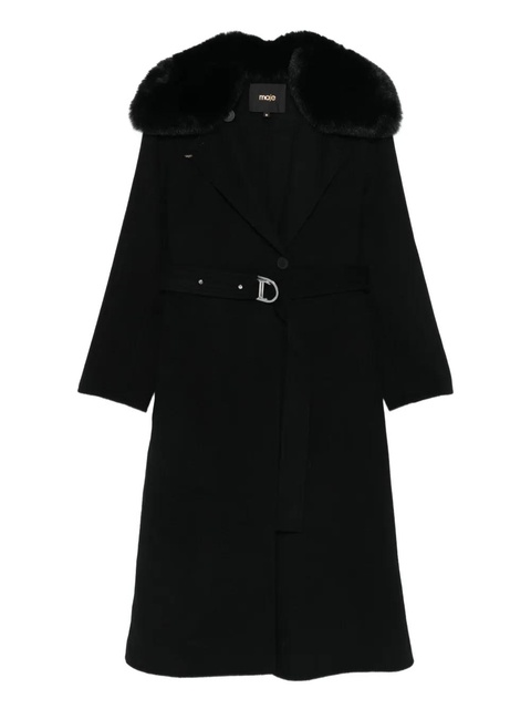 Maje faux-fur-collar belted coat - Black - zdjęcie produktu nr 1