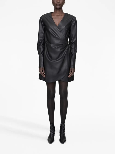ANINE BING Joey faux-leather wrap minidress - Black - zdjęcie produktu nr 2