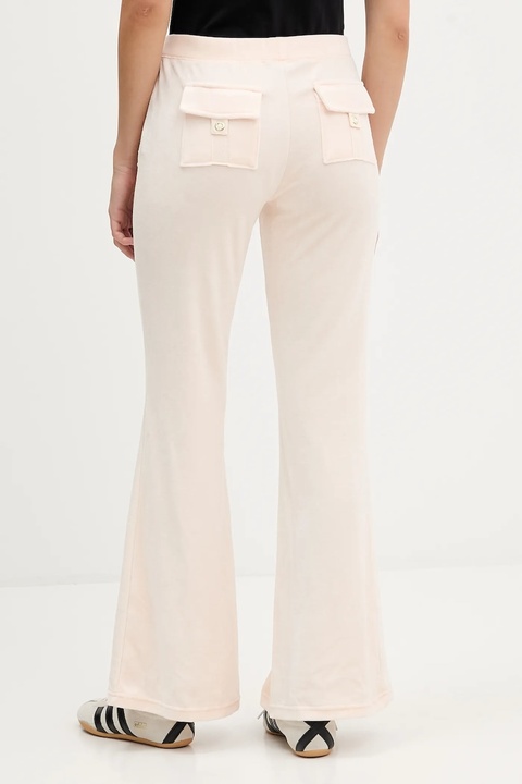 Juicy Couture spodnie dresowe welurowe CAISA LOW RISE PANT damskie kolor beżowy gładkie JCSEBJ008G - zdjęcie produktu nr 2