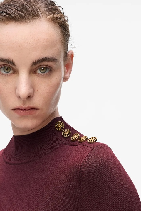 Karl Lagerfeld sweter damski kolor bordowy lekki z półgolfem A4W18038 - zdjęcie produktu nr 1