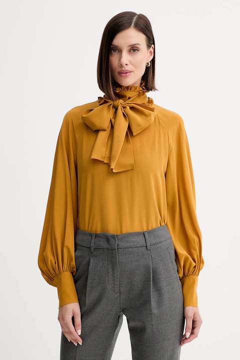 Weekend Max Mara bluzka jedwabna GUIDO damska kolor żółty gładka 2525116036600 - zdjęcie produktu nr 1