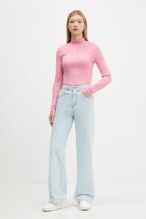 Tommy Jeans longsleeve damski kolor różowy z półgolfem DW0DW19830 - zdjęcie produktu nr 2