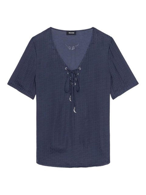 Zadig&Voltaire lace-up v-neck t-shirt - Blue - zdjęcie produktu nr 1
