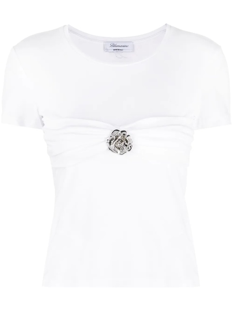 Blumarine rose-brooch cotton T-shirt - White - zdjęcie produktu nr 1