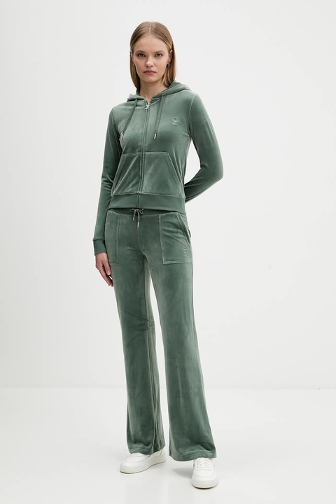 Juicy Couture bluza damska kolor zielony z kapturem gładka JCAP176 - zdjęcie produktu nr 2