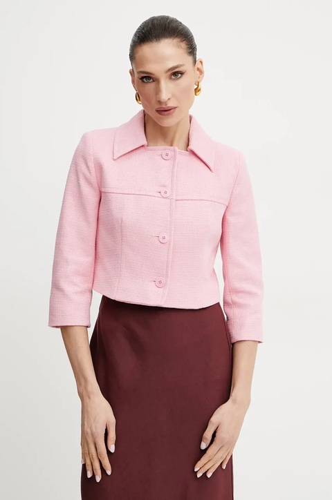 Weekend Max Mara marynarka bawełniana kolor różowy jednorzędowa gładka 2515041016600 - zdjęcie produktu nr 1